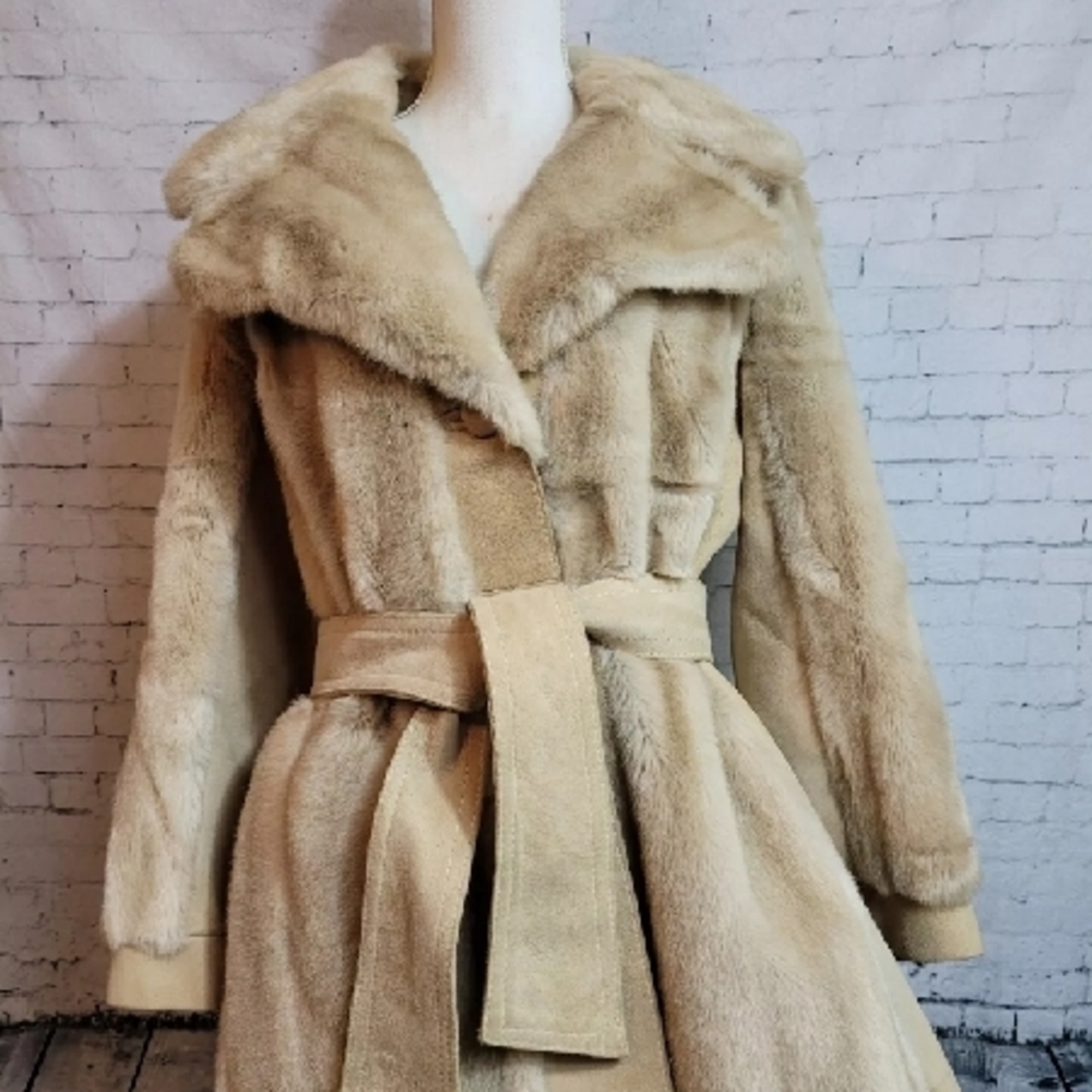 Elegant Beige Faux Fur Coat